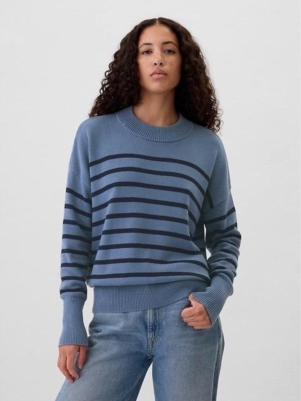 Gap 100% Cotton Striped Crewneck Sweater in Slate Blue